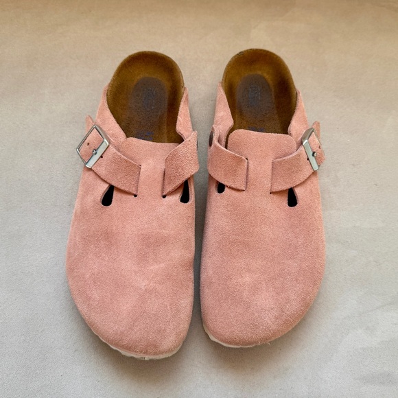 Birkenstock Boston Suede Pink Clay Clogs - Picture 1 of 4